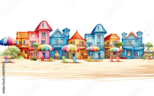 Cartoon Beach House in Resort on isolated background