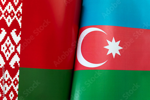 Background of the flags of the Belarus, azerbaijan,. The concept of interaction or counteraction between two countries. International relations. political negotiations. Sports competition. photo