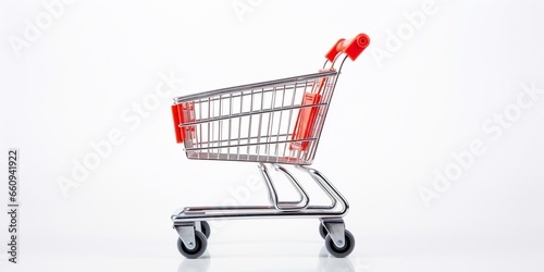 Empty shopping trolley isolated on white, closeup : Generative AI