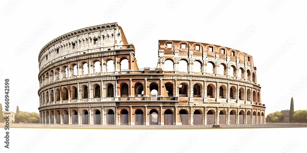 Colosseum, or Coliseum, isolated on white background. Symbol of Rome and Italy : Generative AI