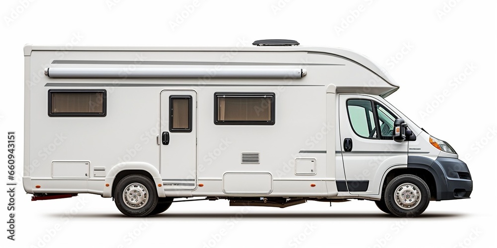 Travel motorhome family car camping truck isolated on white background. : Generative AI