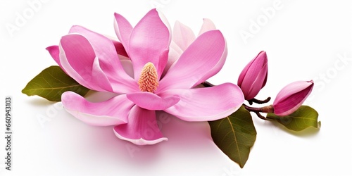 Pink magnolia flower isolated on white background with full depth of field : Generative AI