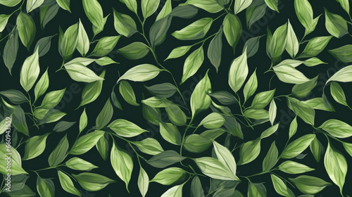Green plant and leaf pattern. Pencil, hand-drawn natural illustration. Simple organic plant design. Botany vintage graphic art. 