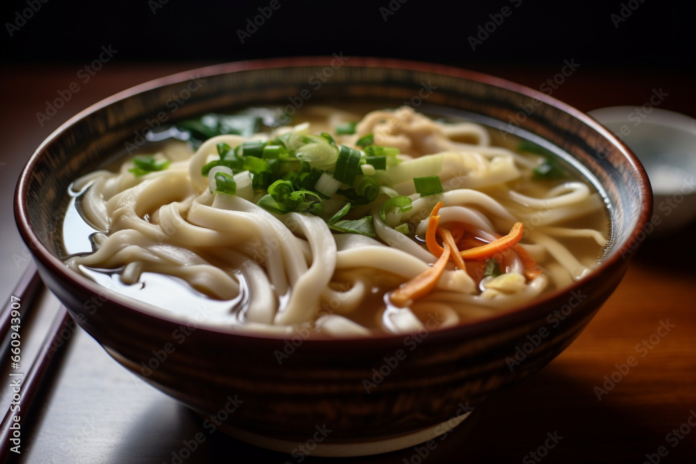A bowl of udon noodle soup generative AI A bowl of udon noodle soup generative AI