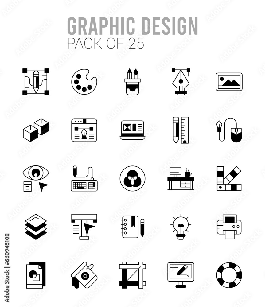 25 Graphic Design Lineal Fill icons Pack vector illustration. 25 Graphic Design Lineal Fill icons Pack vector illustration.