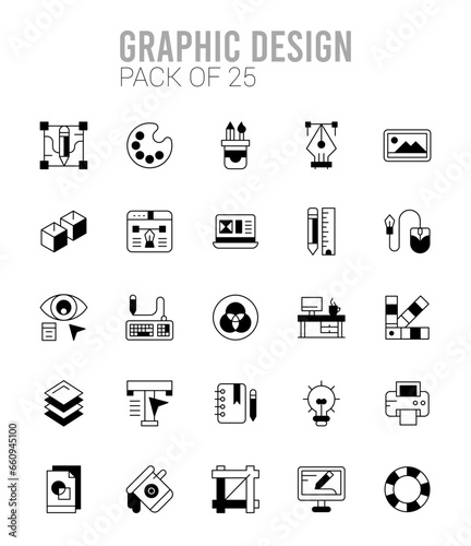 25 Graphic Design Lineal Fill icons Pack vector illustration.