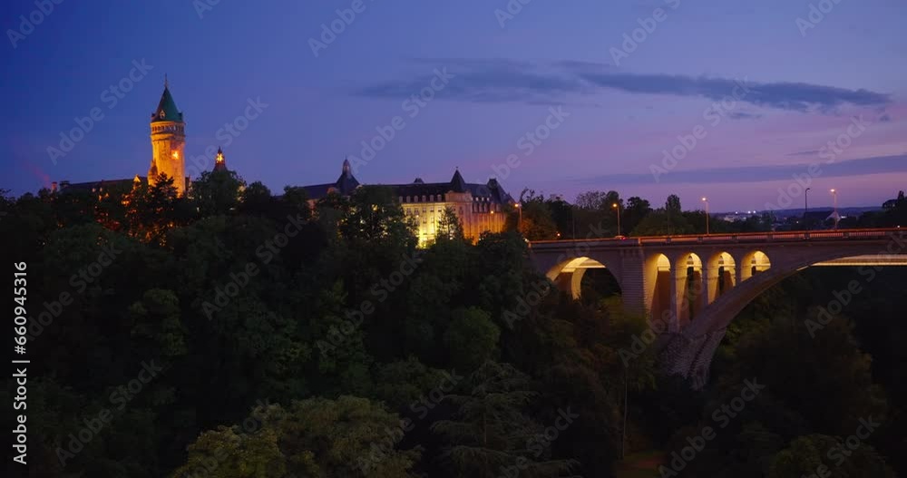 Luxembourg. City center with all attractionsin the evening summer time.Tourism, travel or urban background