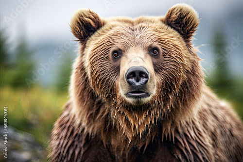 Grizzly Bear in Alaskan wilderness. Ai Generative