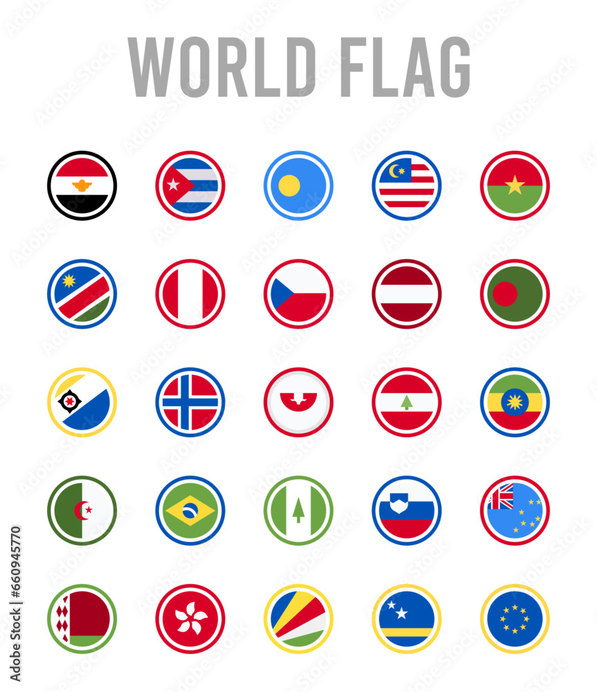 25 World Flags Rounded icons Pack vector illustration.