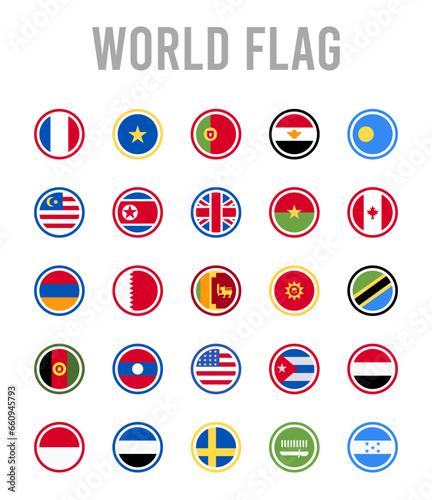 25 World Flags Rounded icons Pack vector illustration.