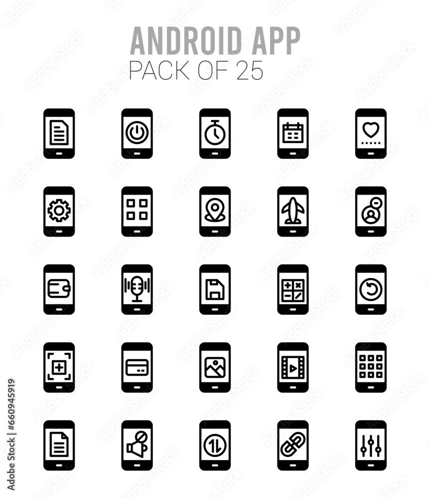 25 Android App Lineal Fill icons Pack vector illustration. 25 Android App Lineal Fill icons Pack vector illustration.