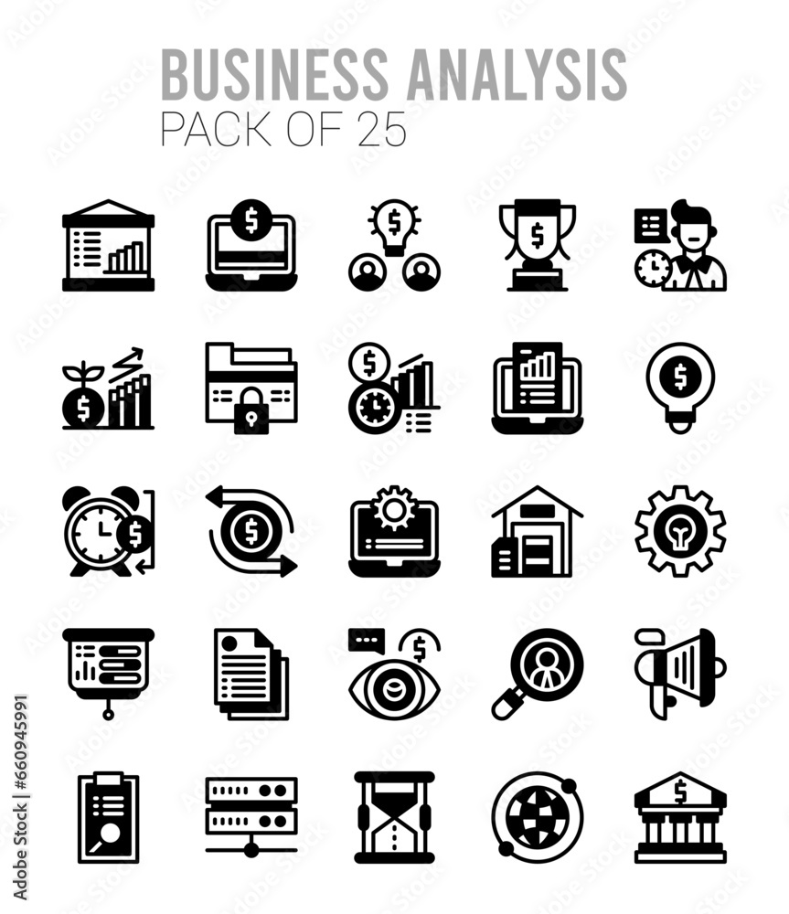 25 Business Analysis Lineal Fill icons Pack vector illustration.