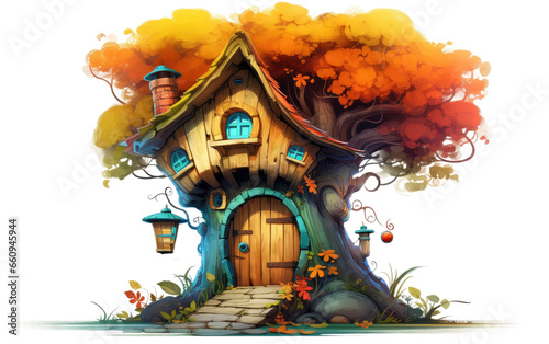 Tiny Treehouse Vibrant Colors Smiling on isolated background