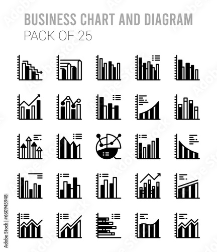 25 Business Chart and Diagram Lineal Fill icons Pack vector illustration.