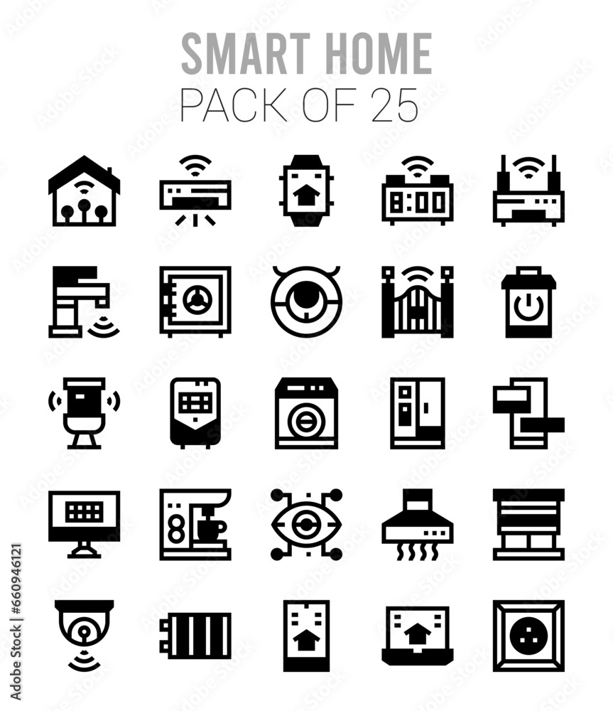 25 Smart Home Lineal Fill icons Pack vector illustration.