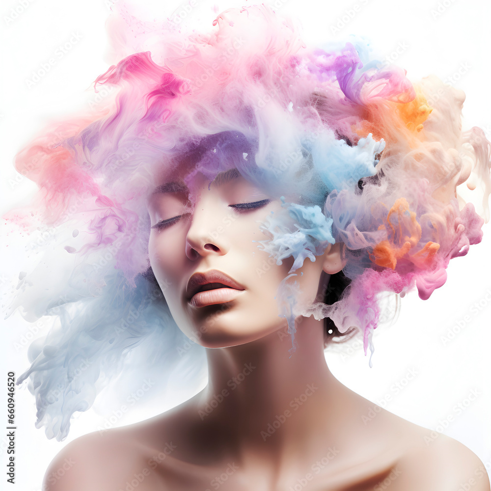 Double exposure photography of woman and color smoke