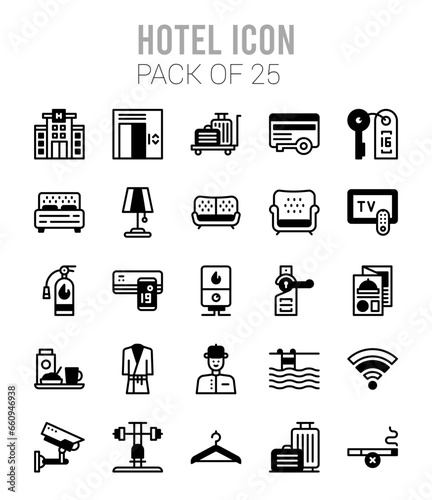 25 Hotel Lineal Fill icons Pack vector illustration.