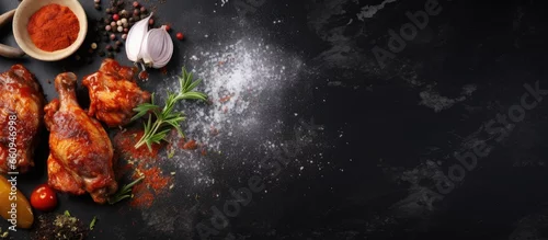 Obraz  z motywem Sprinkle Rub and Marinade on slate Table With copyspace for text