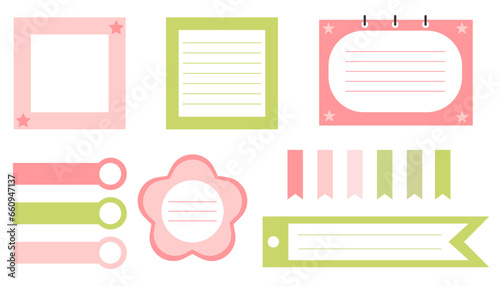 Cute paper notes in pastel colors. Stickers. Simple page. Stationary set. Notes and postcards for notes. Printable planner stickers. A note on the to-do list. Decorative element of planning. Vector