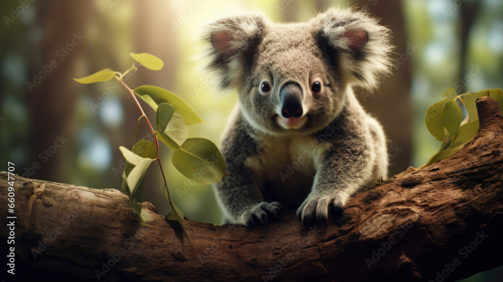 Fototapeta premium Koala on eucalyptus tree outdoor