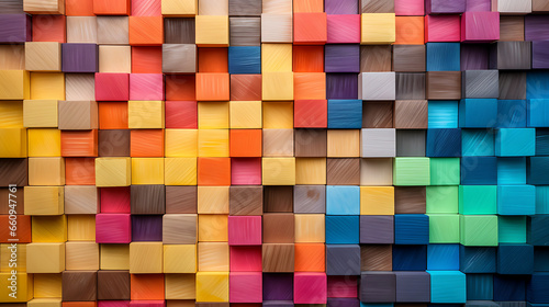 Colorful background of wooden blocks. A Spectrum of multi colored wooden blocks aligned. Background or cover for something creative or diverse