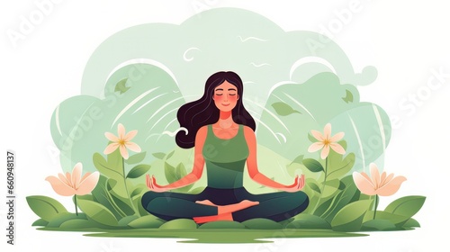 Young woman practices yoga. Physical and spiritual exercise. Vector illustration in cartoon style.