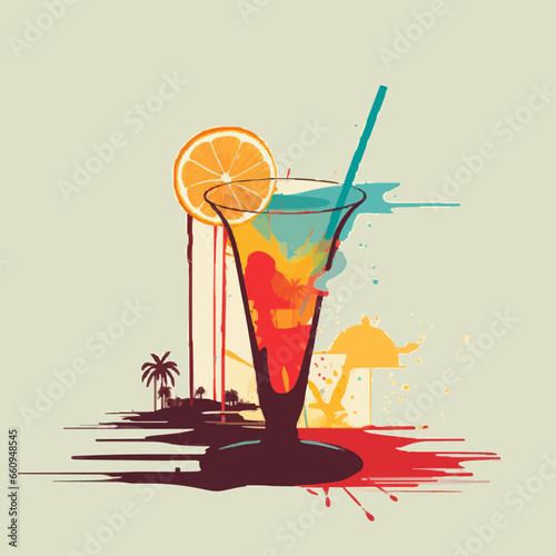 food cocktail mixing silhouette distressed retro. Created using Generative AI Technology
