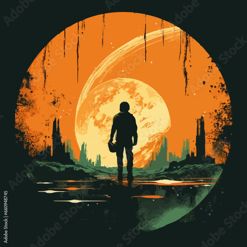 technology space colonization silhouette. Created using Generative AI Technology