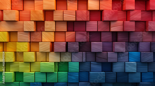 Colorful background of wooden blocks. A Spectrum of multi colored wooden blocks aligned. Background or cover for something creative or diverse