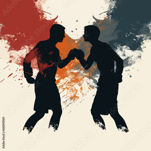 sports boxing match silhouette distressed retro. Created using Generative AI Technology
