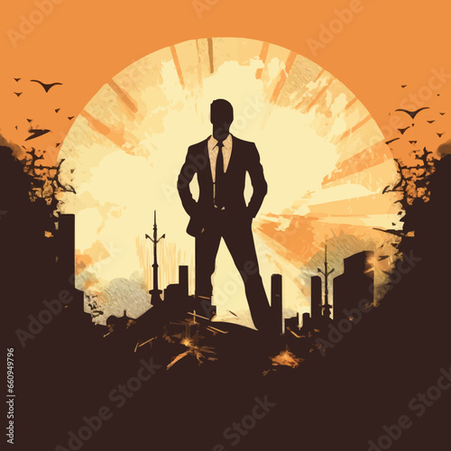business entrepreneurship silhouette distressed. Created using Generative AI Technology