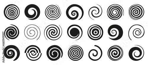 Funnel or swirl icons. Black vortex logo. Set of spiral element. Funnel icon collection
