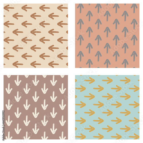 Arrow regular seamless pattern set. Colorful grunge arrows directed left, right, down, up. Simple scandinavian style vector illustration.