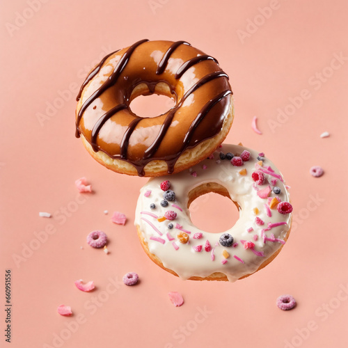 Sweet and delicious colorful donuts cake bakery fall or fly floating while moving 6