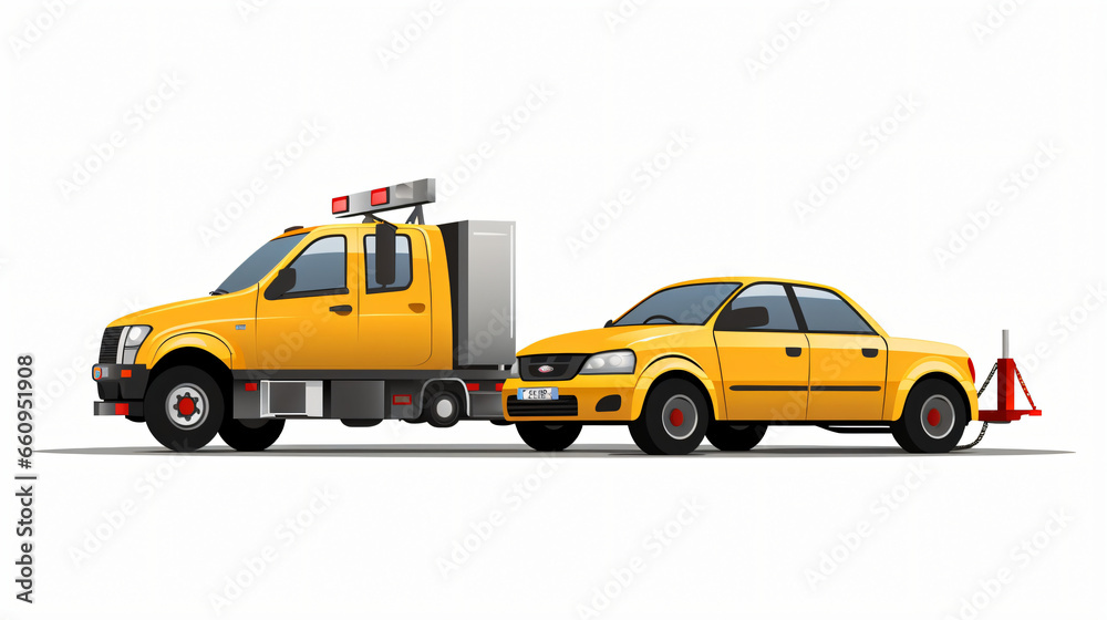 Tow truck and car on white background