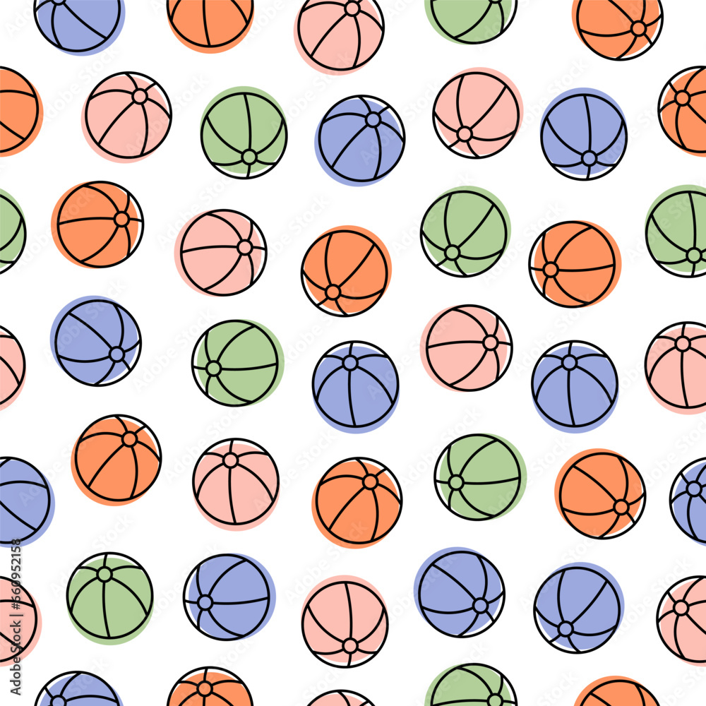 Seamless pattern with colorful beach ball
