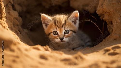 Sand Cat, felis margarita, Adult among Rocks