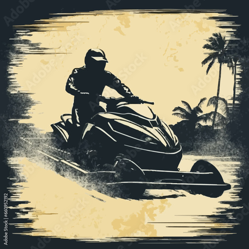 transportation jet ski silhouette distressed. Created using Generative AI Technology