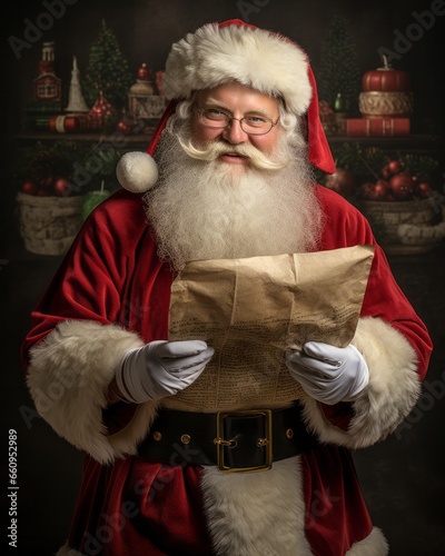 Illustration of Santa Claus holding a Christmas present
