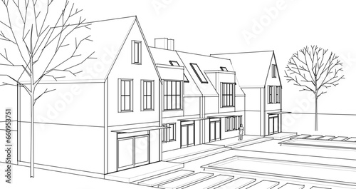 traditional house sketch 3d rendering
