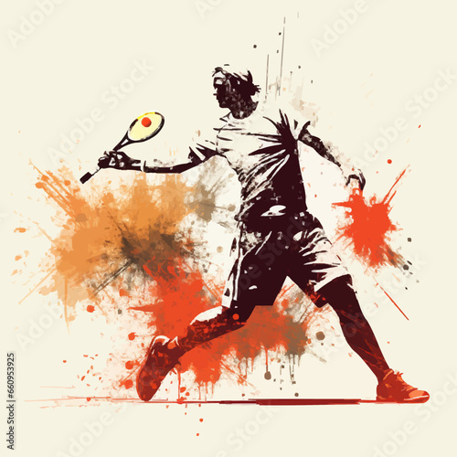 sports tennis match silhouette distressed retro. Created using Generative AI Technology