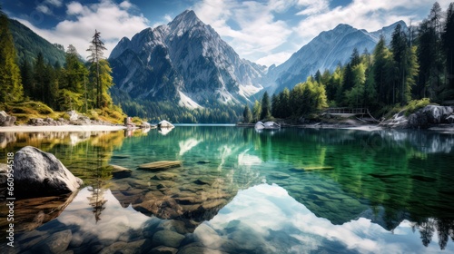 Lake with beautiful reflections of the mountains. National Park