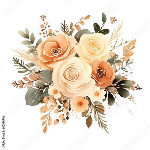 Watercolor floral bouquet isolated on white background.