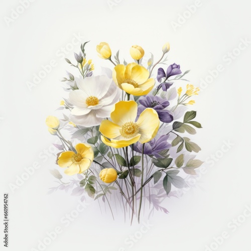 Watercolor floral bouquet isolated on white background.