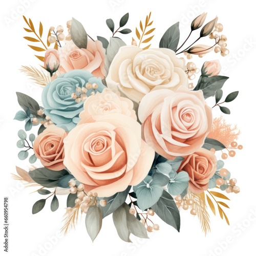Watercolor floral bouquet isolated on white background.