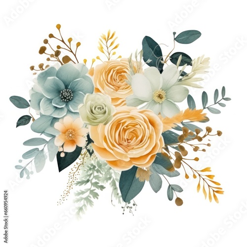 Watercolor floral bouquet isolated on white background.
