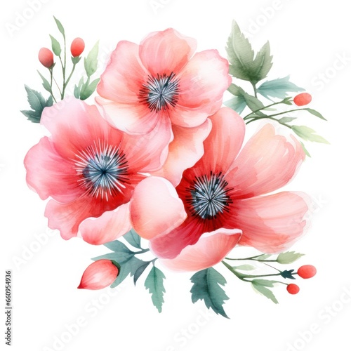 Watercolor floral bouquet isolated on white background.