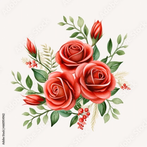 Watercolor floral bouquet isolated on white background.