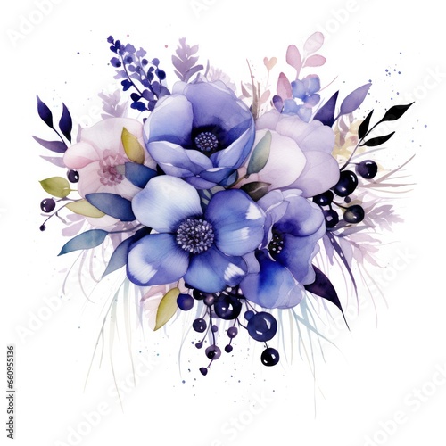 Watercolor floral bouquet isolated on white background.