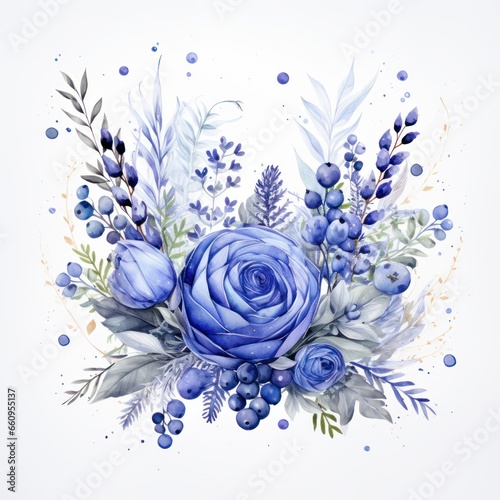 Watercolor floral bouquet isolated on white background.